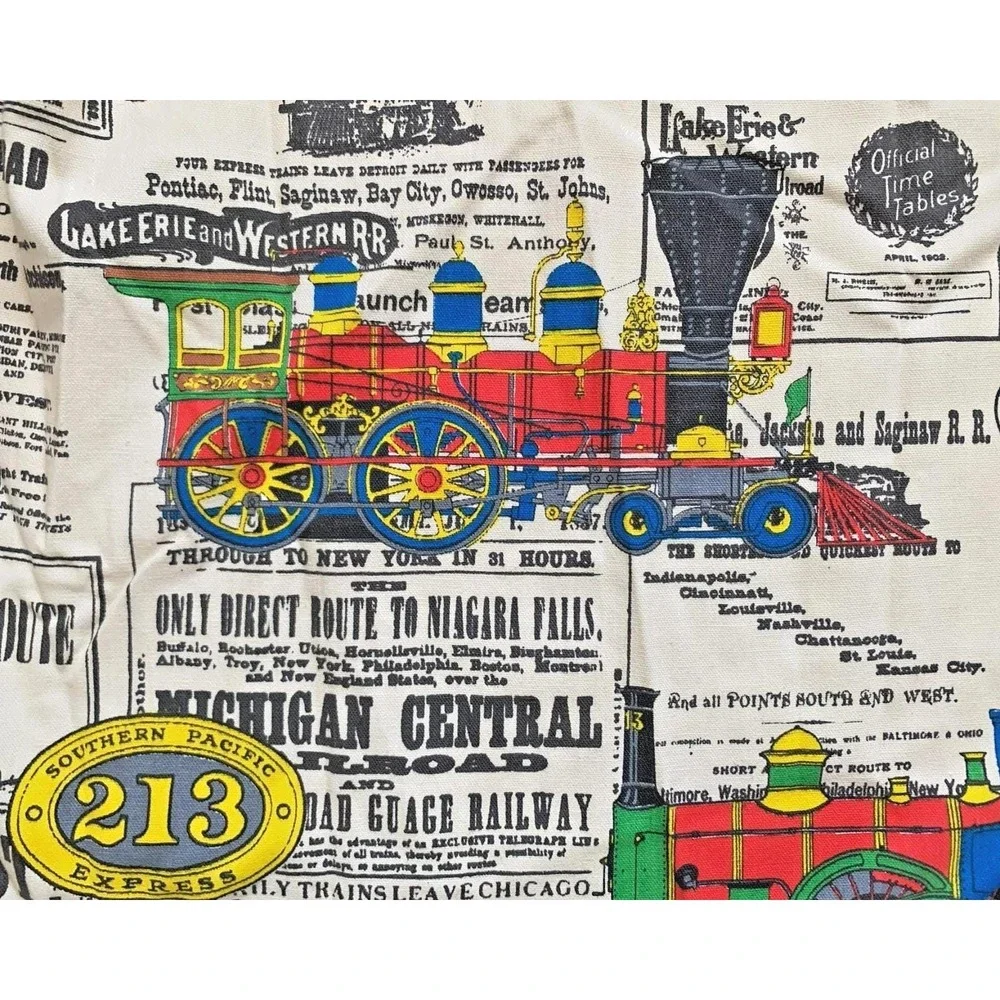 Vintage Steam Engine Trains Transportation Advertising Lined Curtains 42x44